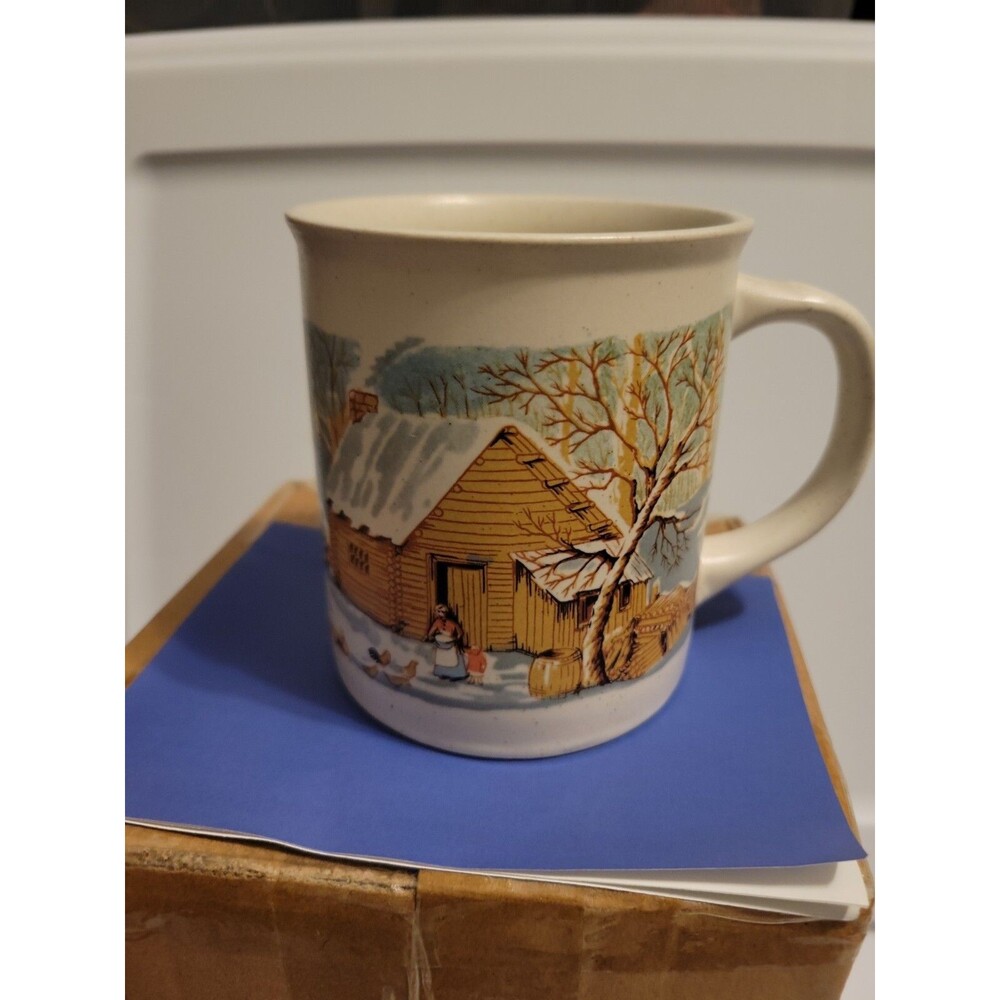 Vintage Sunnycraft Stoneware Collection Mug Winter Holiday #21108 Korea Snow